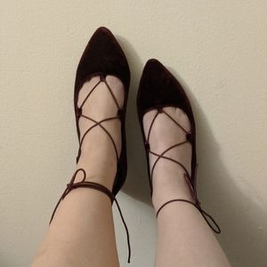maroon lace up fairy elf elven flats size 6.5